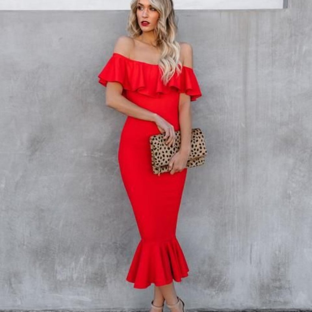 ‼️SALE‼️Vici - Havana Ruffle Midi Dress - Red - Small - NEW/Never worn